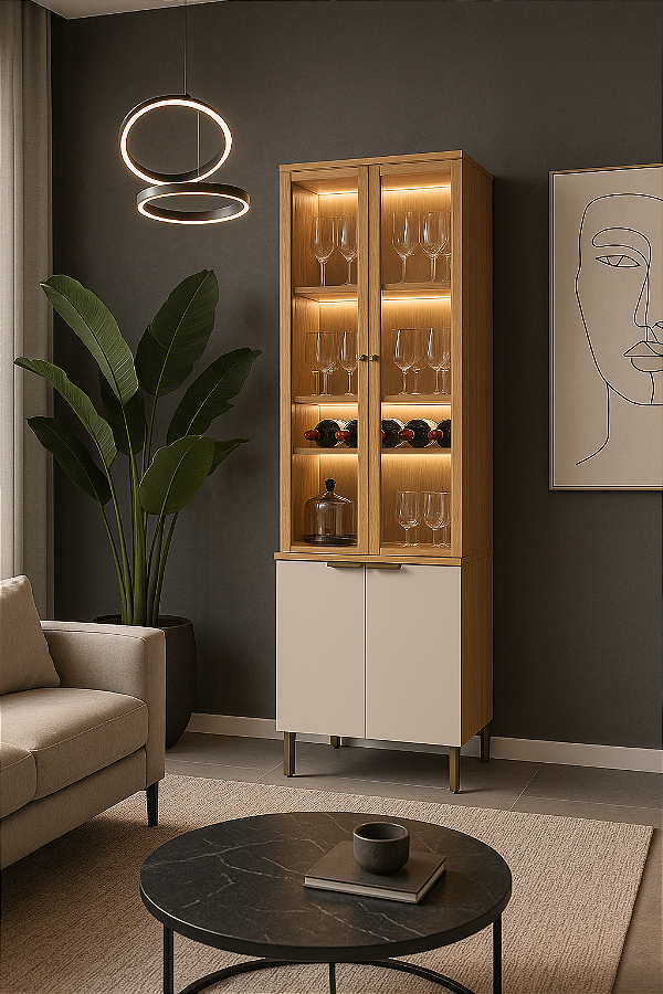 Cristaleira Selene 100% MDF  Jequitiba Off White Fosco - Linea Brasil