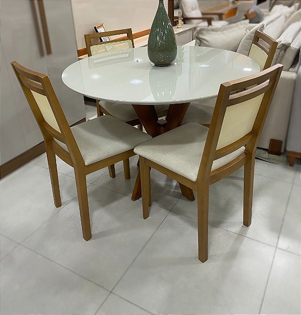 Mesa Redonda Andria 110cm Vidro com 04 Cadeiras Fenix