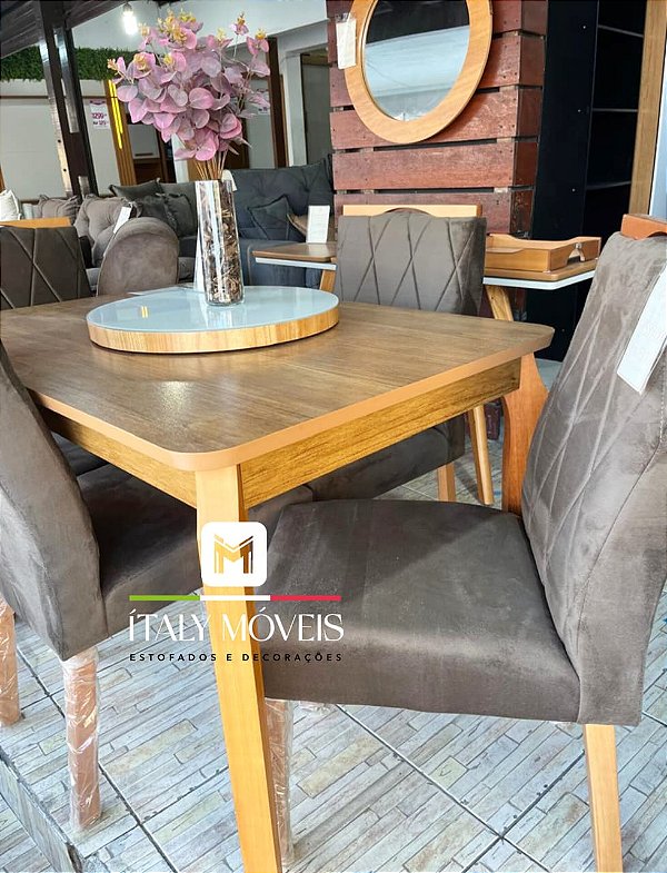 Mesa Alegra 120x80 com 04 Cadeiras Lisboa em Veludo