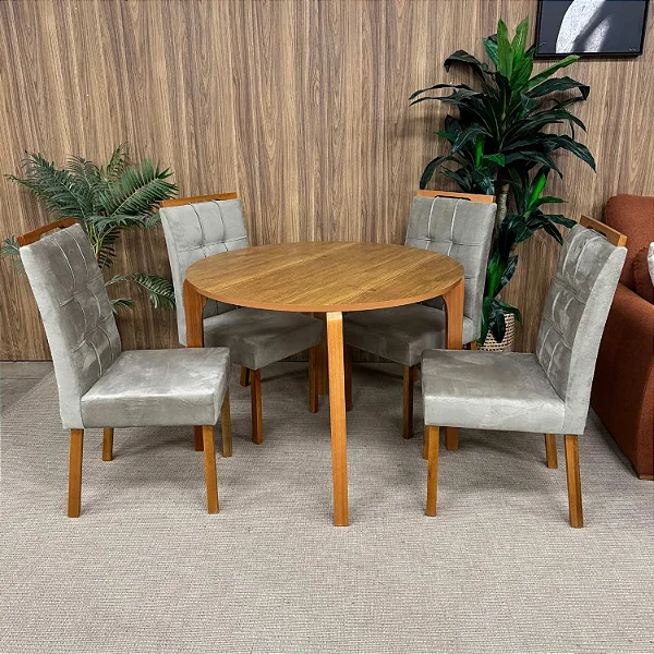 Mesa Redonda Cativa Sem Vidro 108m com 4 Cadeiras Londres/Sophia