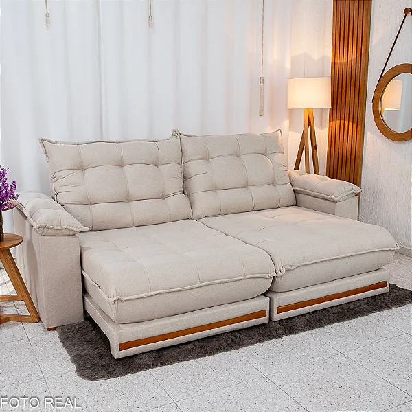 Retrátil e Reclinável Barcelona Linho 2.30m Espuma D33 e Molas Ensacadas