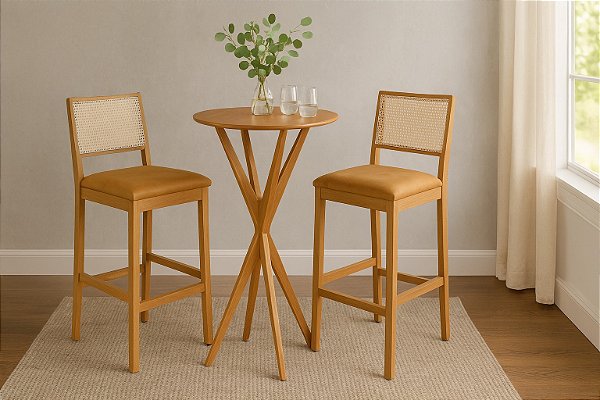 Mesa Bistro Andria Cinamomo + 02 Banquetas Bella Madeira Kaki até 120Kg - Art Assento