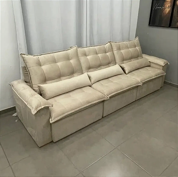 Sofá Nigeria 310cm 6 Lugares 3 Módulos Retrátil e Reclinável Tecido Veludo Trevo