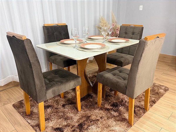 Mesa de Jantar Madri 1.20×0.80 Com 4 Cadeiras Londres Veludo