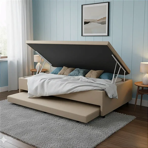 Base Box Baú Solteiro com Auxiliar 43x188x88 Alto Nivel