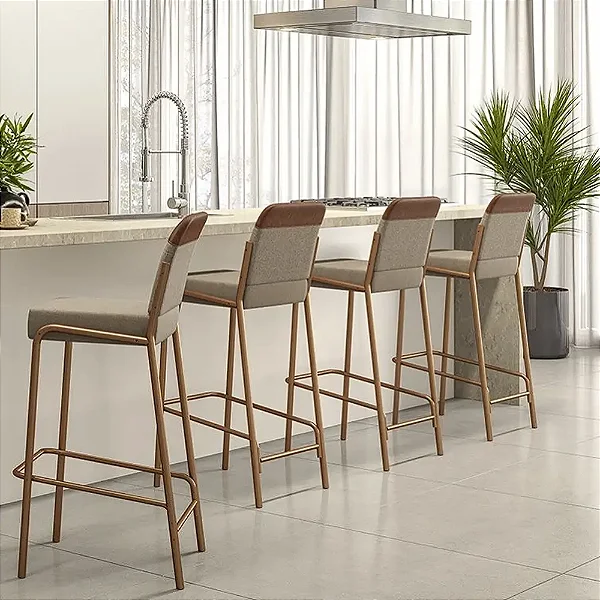 Kit 2 Banquetas 1753 em Aço Tubular Tecido Linho Carraro