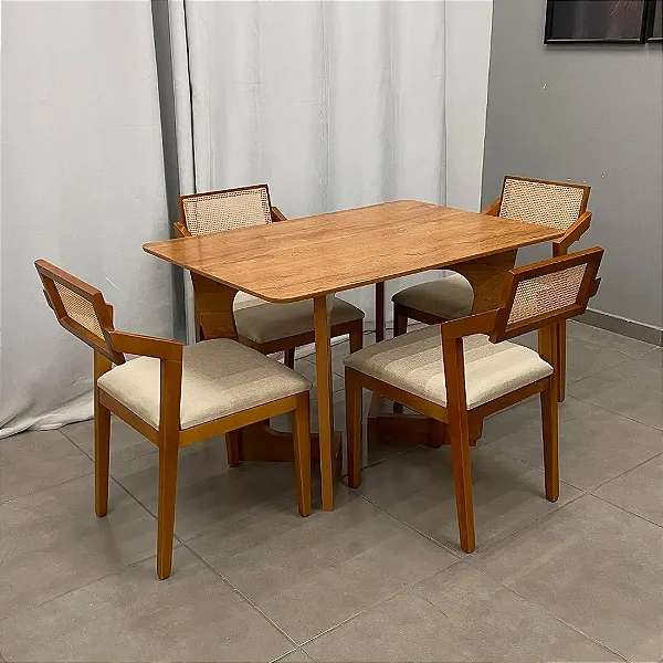 Mesa de Jantar Dubai 120x80cm SEM Vidro com 4 Cadeiras Berlim HR em Linho Cel Móveis