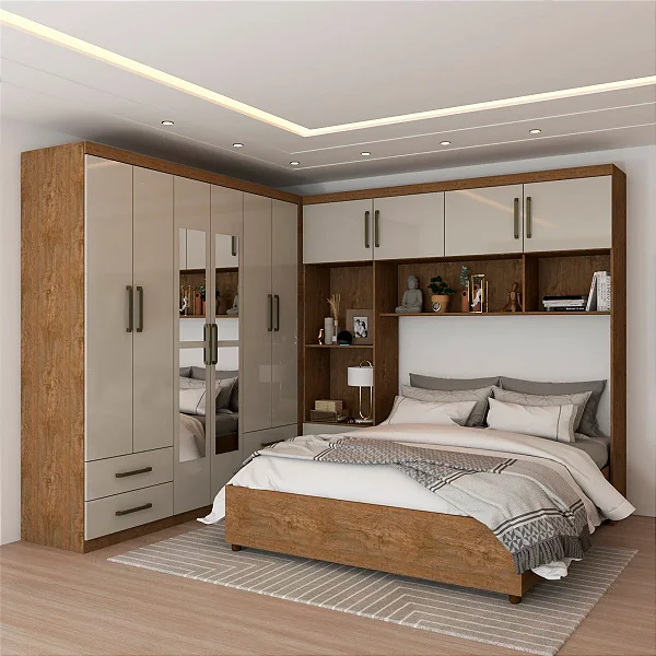 Modulado 4 Portas + Guarda-roupa Casal Hercules 6 Portas 4 Gavetas C/ Espelho e Pés - Carioca