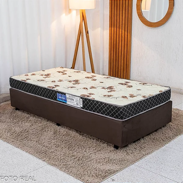 Box Solteiro Sued Marrom Ortobel + Colchão Solteiro Quality 88x188x45 100% Espuma D23 - Orthoprime | Suporta até 80kg