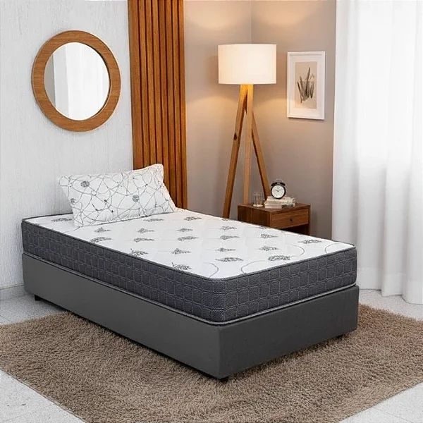 Box Solteiro Sued Cinza Ortobel + Colchão Solteiro Orthoclínico 88x188x51 Ortopédico D45 - Orthoprime | Suporta até 130kg
