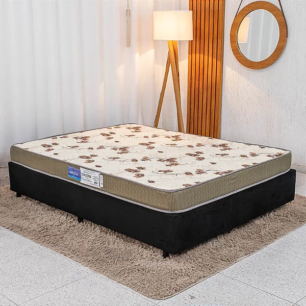 Box Casal Sued Preto Ortobel + Colchão Casal Quality 138x188x45 100% Espuma D33 - Orthoprime | Suporta até 240kg