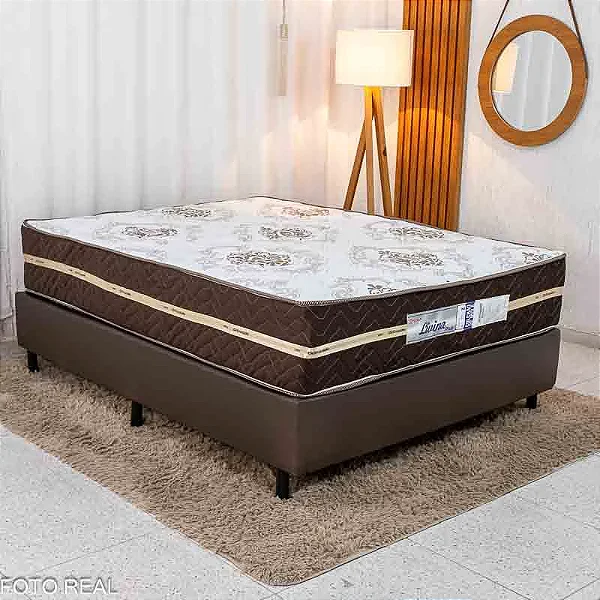 Box Casal Korino Marrom Ortobel + Colchão Casal Livina Plus 138x188x67 Molas Ensacadas Orthoside | Suporta até 220kg