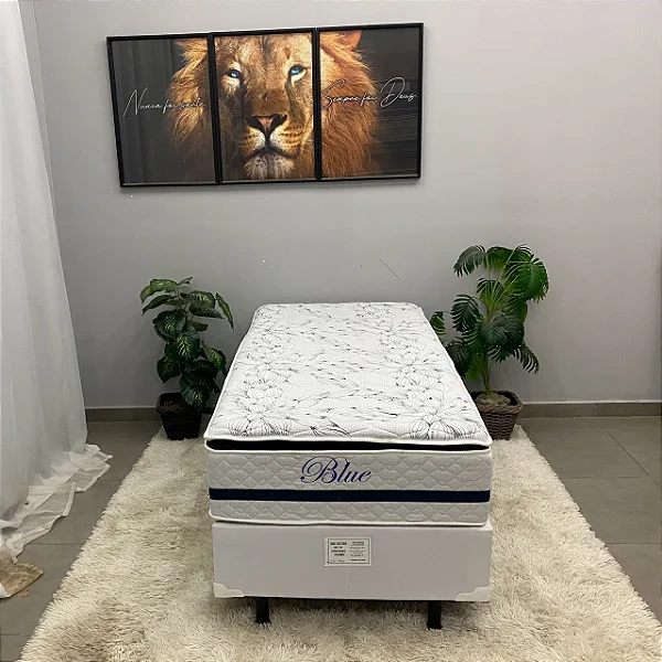 Base em Corino com Colchão Blue Solteiro Molas Pocket e Pillow Top 69x188x88cm Paropas