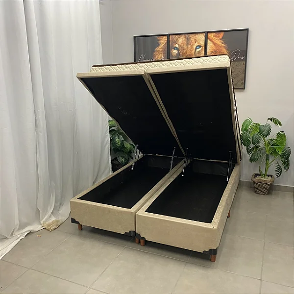 Base Bipartida Baú em Corino com Colchão Pasquale Wave Queen D33 Paropas 54x198x158cm