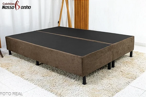 Box Casal Bipartida 138x188x38 Sued Marrom - Nosso Sonho