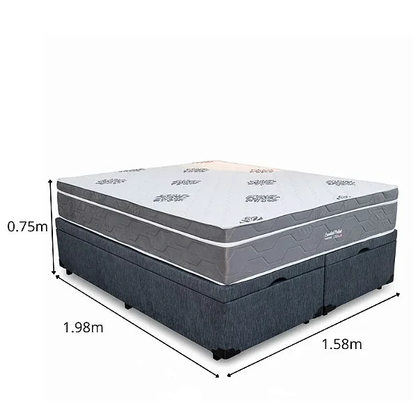 Box Baú Queen Prime Confort Korino Linho Petróleo Blindado - Issacar + Colchão Queen Essential 158x198x75 Molas Ensacadas Pocket - Inovaflex | Suporta até 250kg
