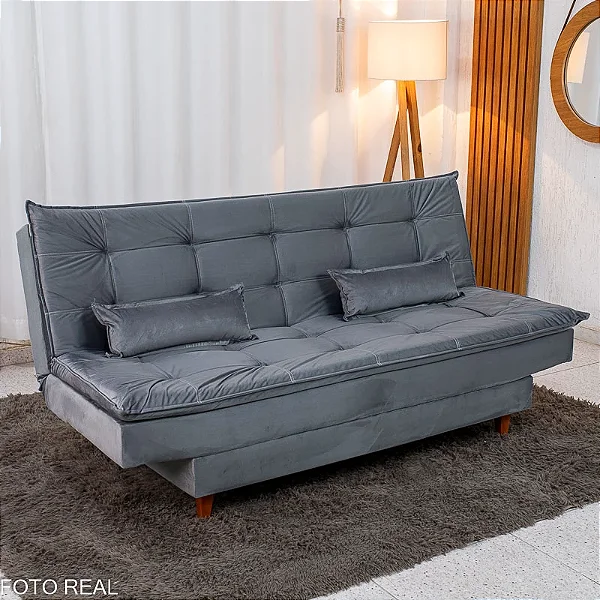 Sofá Cama Premium Veludo Cinza 2303 Larg. 1.80m
