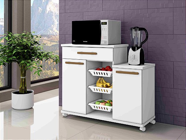 Fruteira Teresina com Rodinhas 02 Portas 01 Gaveta e 03 Cestos