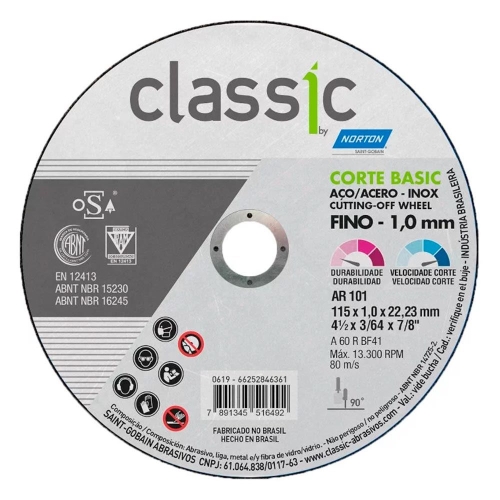 Disco corte 4.1/2" x 1.0" x 7/8" inox AR 101 classic basic T41 - NORTON