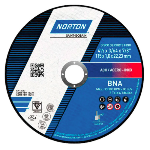 Disco corte 4.1/2" x 1/8" x 7/8" inox BNA-12 A30T T41 azul - NORTON