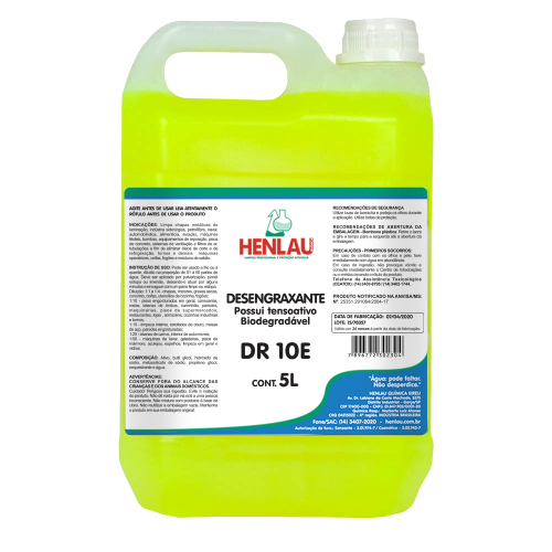 Desengraxante industrial, biodegradavel, concentrado 5L - DR10-E - HENLAU