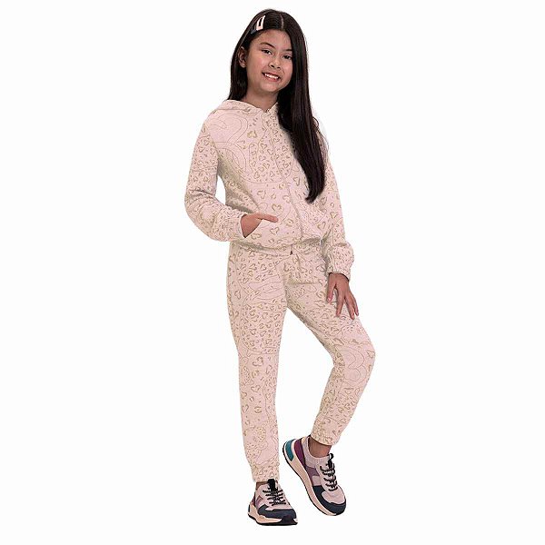 Conjunto Infantil Menina Em Moletom Animal Print - Alakazoo