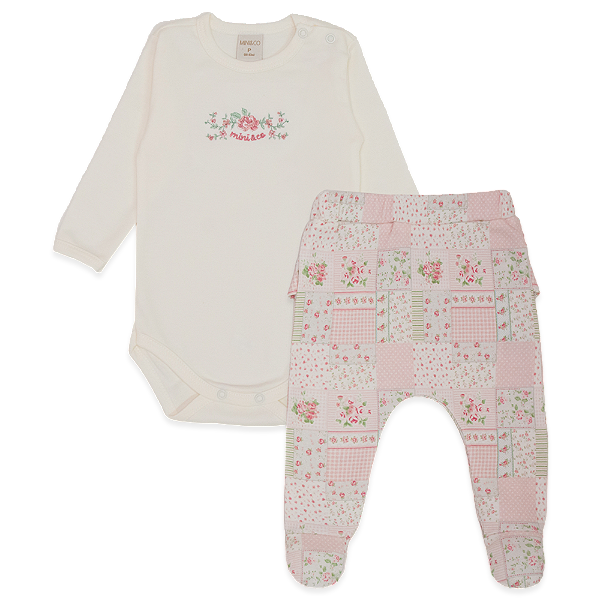 Conjunto Bebê Manga Longa Body e Mijão Com Babadinho - Mini & Co