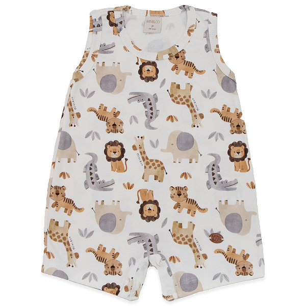 Macacão Regata Para Bebê  Estampa Animais - Mini & Co