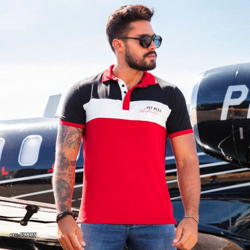 Camisa polo masculina color block