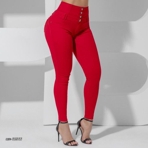 Calça jeans skinny cintura perfeita vermelha