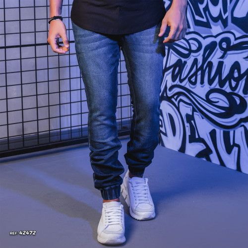 Calça jogger masculina jeans azul escuro