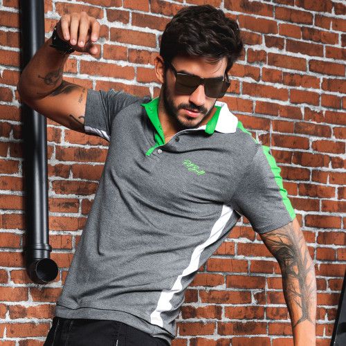 Camisa polo masculina cinza