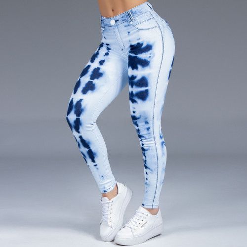 Skinny jeans feminina tie-dye