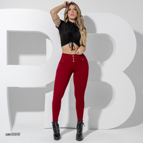 Calça jeans skinny modeladora vermelha