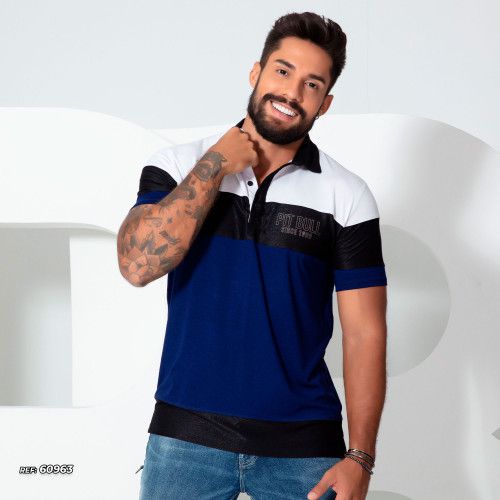 Camiseta gola polo color block Pit Bull