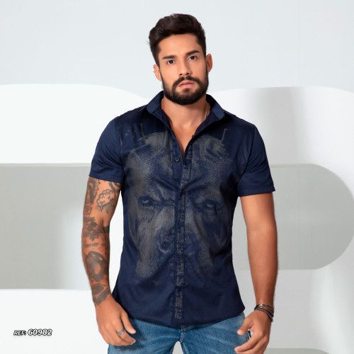 Camisa masculina animal face azul