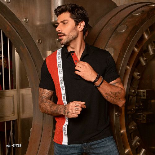 Gola polo masculina azul com recorte brilhante
