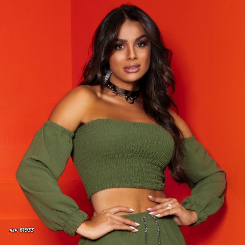 Cropped modelador com elástico de manga longa