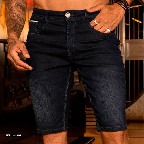 Bermuda masculina slim jeans escuro super elasticidade