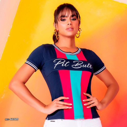 T-shirt color block com logomania