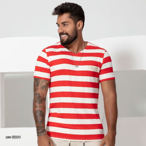 Camiseta gola V masculina listrada