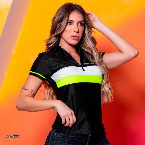 Polo feminina esportiva neon