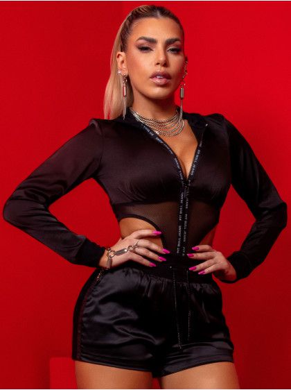 Body Sexy com Calcinha e Camisa de Manga Longa