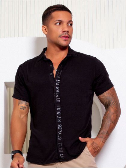 Camisa masculina preta manga curta com logomania exclusiva