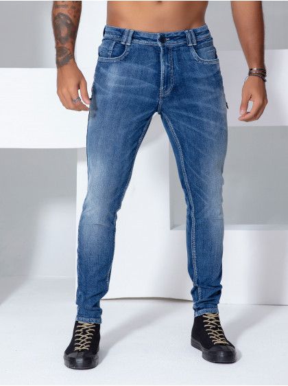 Calça jeans slim azul médio