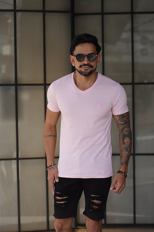 Camiseta Básica Masculina Rosa - Atual Men - Moda Masculina | Loja Online