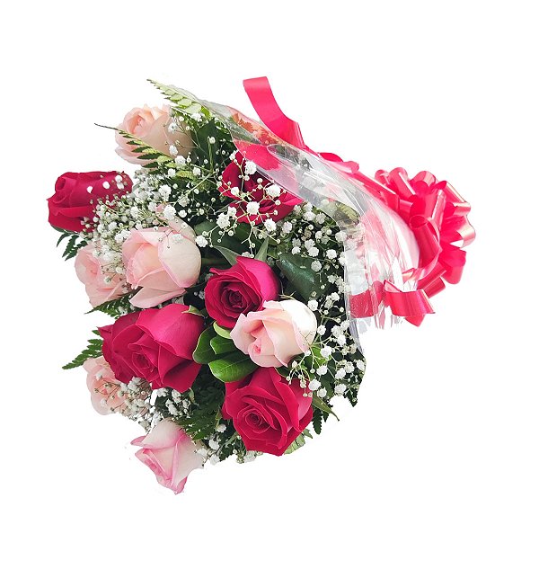 Buquê de Rosas Vermelhas e Cor de Rosa