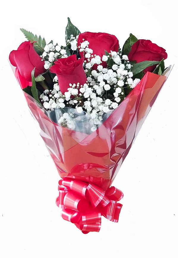 Buquê 4 rosas vermelhas