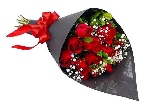 Buquê 12 rosas vermelhas no cone