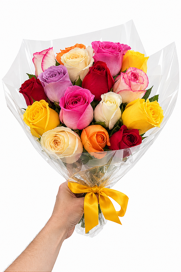 Buquê com 16 Rosas Coloridas